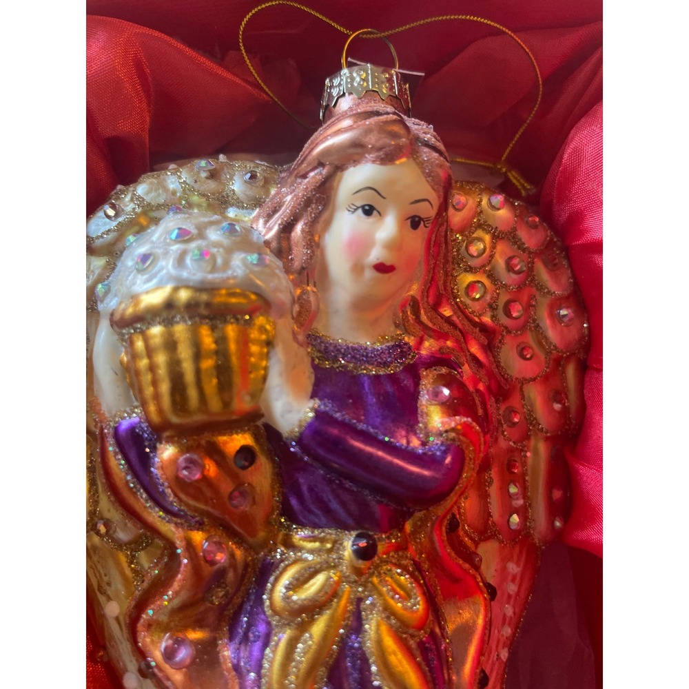 Jay Strongwater Glass Angel Christmas Ornament Purple Swarovski Crystals Box 7"